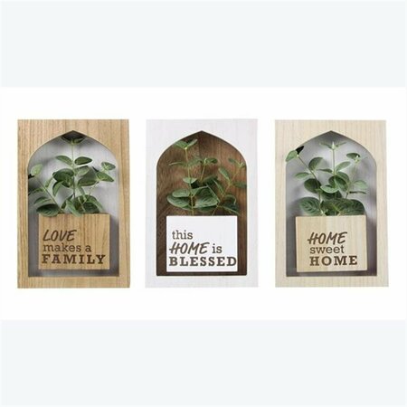 YOUNGS Wood Wall Shadow Box with Artificial Greenery, Assorted Color - 3 Piece 21112